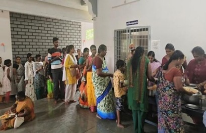 Food distribution at temple